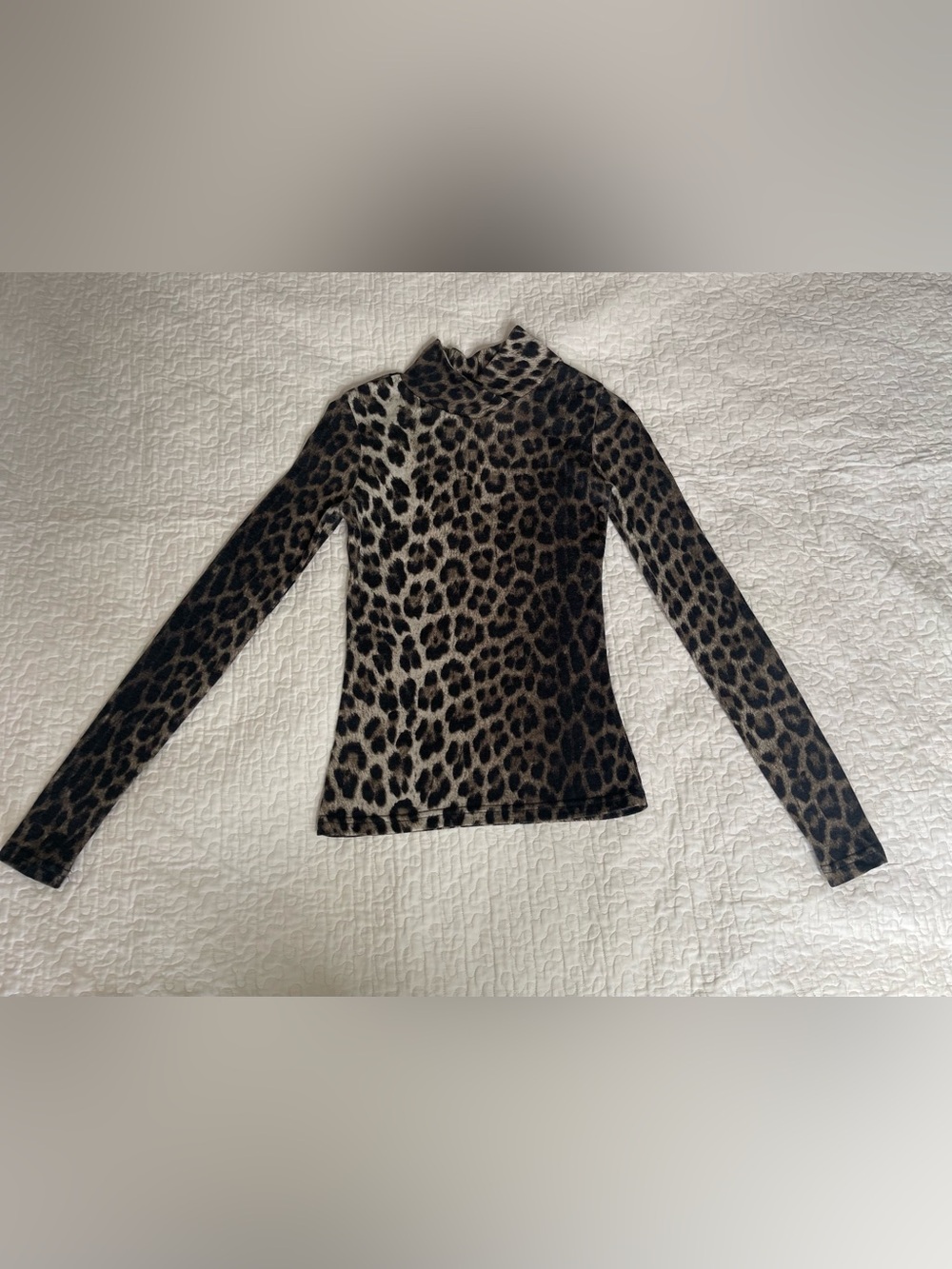 Vintage AEFFE S.P.A. Italy 85% Wool Leopard Print Mock Neck Top Y2K Women’s US 6